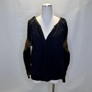 Mes Demoiselles Blouse Womens 40 Black Tircis Embroidered Boho Peasant Tunic